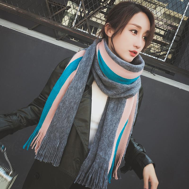 Scarfs for Women Winter Outdoor Stripe Scarves Wool Neck Warmer Pashmina Bandana Pure Hijabs