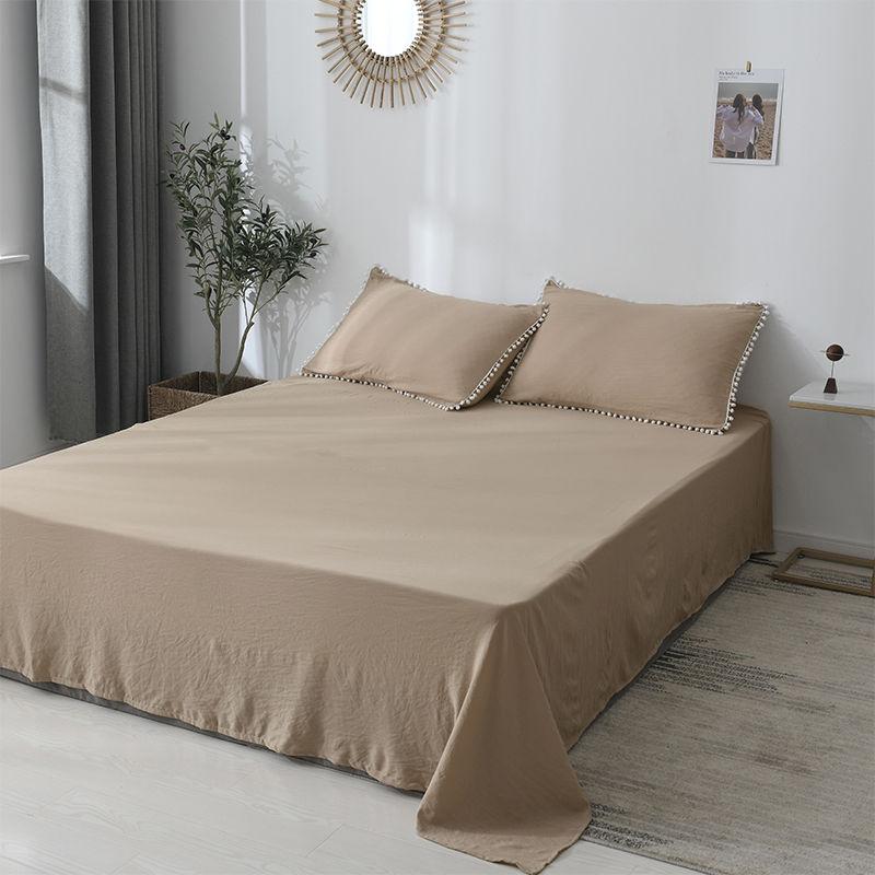 Bedding Sheets Comfortable Pure Color Washed Cotton Bed Linen Three-piece Double Bed Single Pillowcase Skin-friendly Bedding