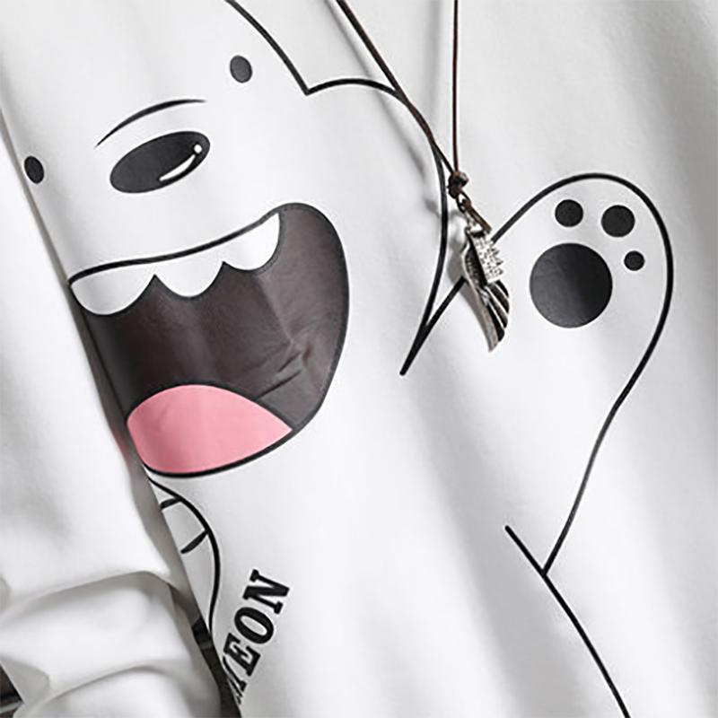 Teenager Men's Long-sleeved Sweatshirts Trendy Student Autumn Bear Cartoon Print Sweater Men
