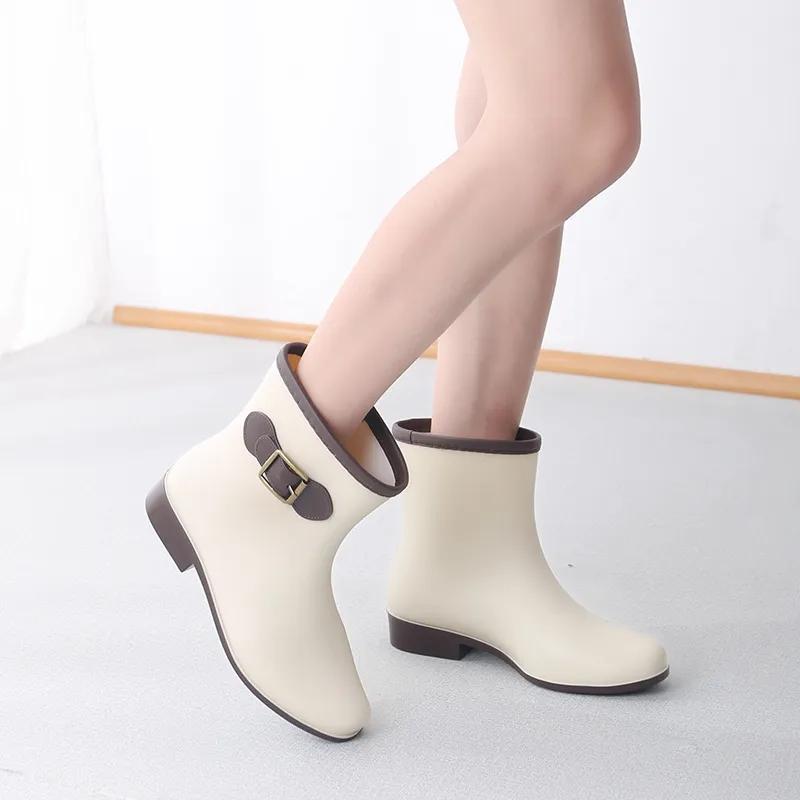 Shoe Women's Water Shoes Short Bump Rain Boots Anti-slip Flat Plastic Adult Water Boots Bow Solid Color Rain Boots