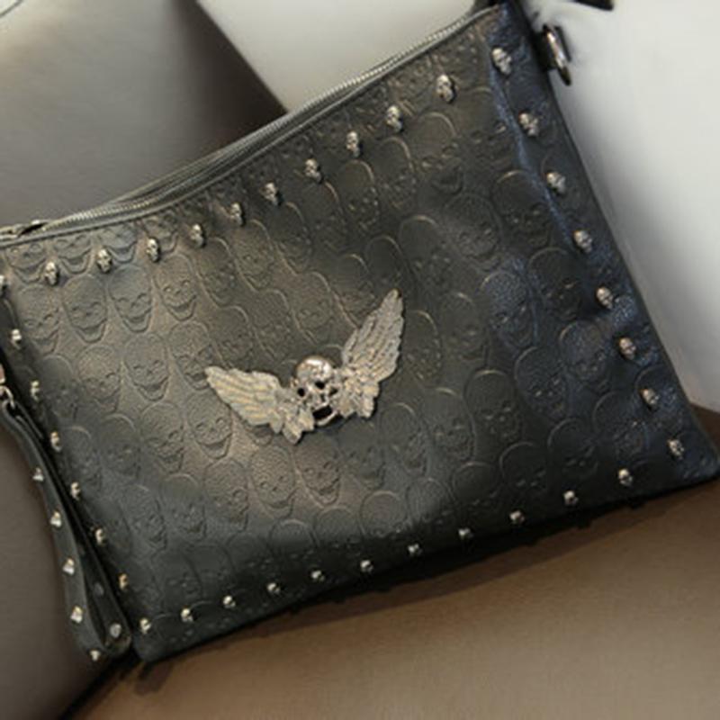 Business briefcase men black rivet anti-theft shoulder Crossbody bags mobile phone package ipad bag