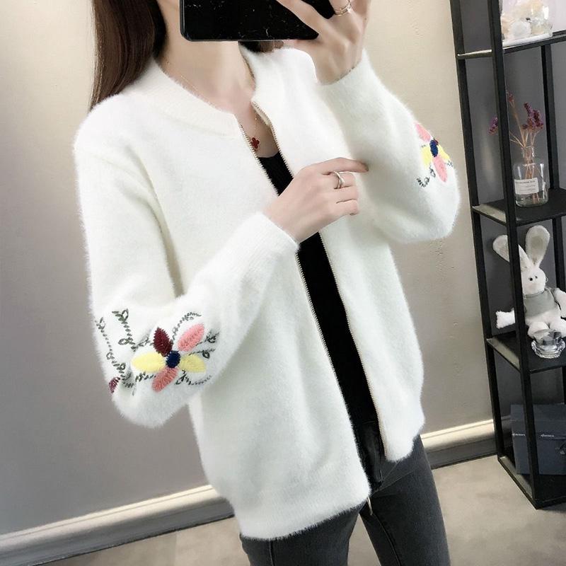 Imitation Mink Fleece Knitted Cardigan Spring and Autumn Loose Short Coat Fashion Thick Top