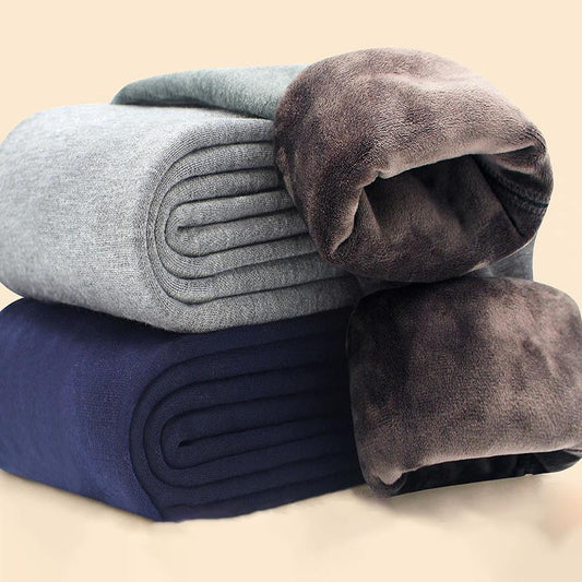 Men Winter Autumn Plus Velvet Thicken Warm Pants Tight Male High Elasticity Wearable Comfortable Soft Lining Patch Knee Pads Windproof Double Warmth