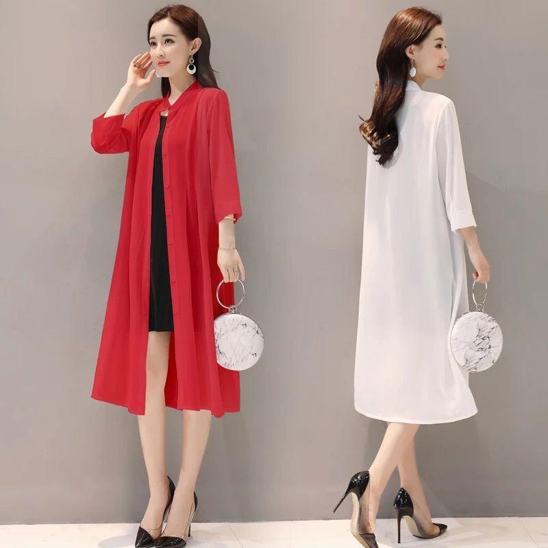 Women's Sun Protection Clothing Sun-Dress Mid-length Plus Size Shawl Loose Outer Chiffon Cardigan Thin Coat Beach