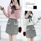Autumn and Winter Sweet Sweater Suit Women's Bowknot Lapel Sweater Top and High Waist Short Plaid Woolen Skirt Two-piece Suit