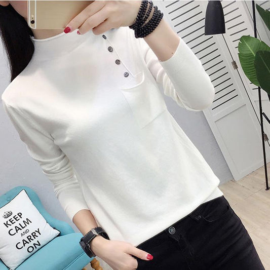 Autumn and Winter Half Turtleneck Neck Long-sleeved Sweater Loose All-match Solid Color Bottoming Shirt