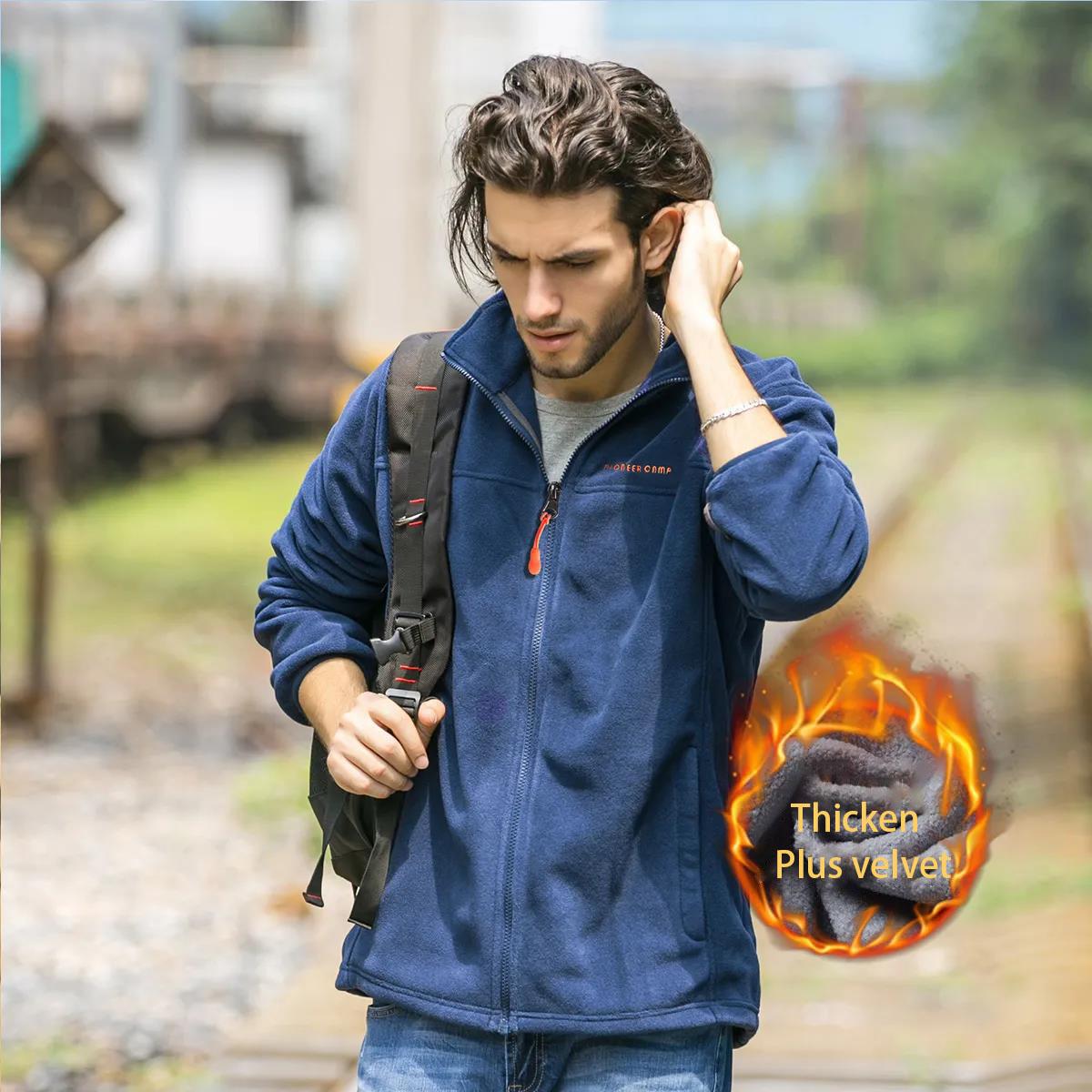 Men's Autumn and Winter Clothing Plus Fleece Jacket Stand Collar Coat Cardigan Thickening Outdoor Clothing Fleece