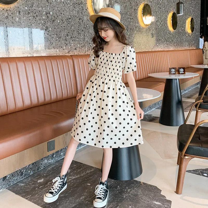 Girls' Cotton Dress Children's Polka Dot Dress Baby Puff Sleeve Cake Dress Princess Dress
