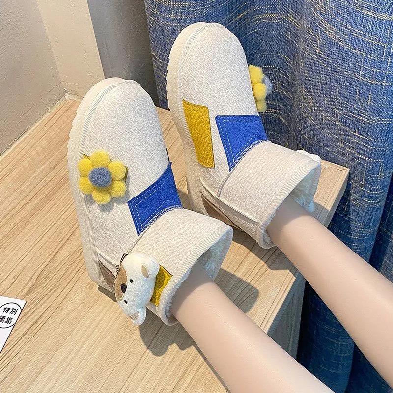 Color-blocking Snow Boots Women's Autumn and Winter Plus Velvet Cotton Shoes Thick-soled Waterproof Non-slip Short Boots