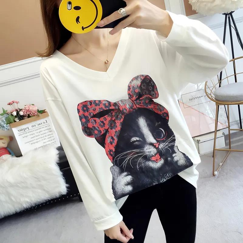 Spring and Autumn Korean Version Long-sleeved T-shirt Women's Large Size Loose Student Top Bottoming Shirt