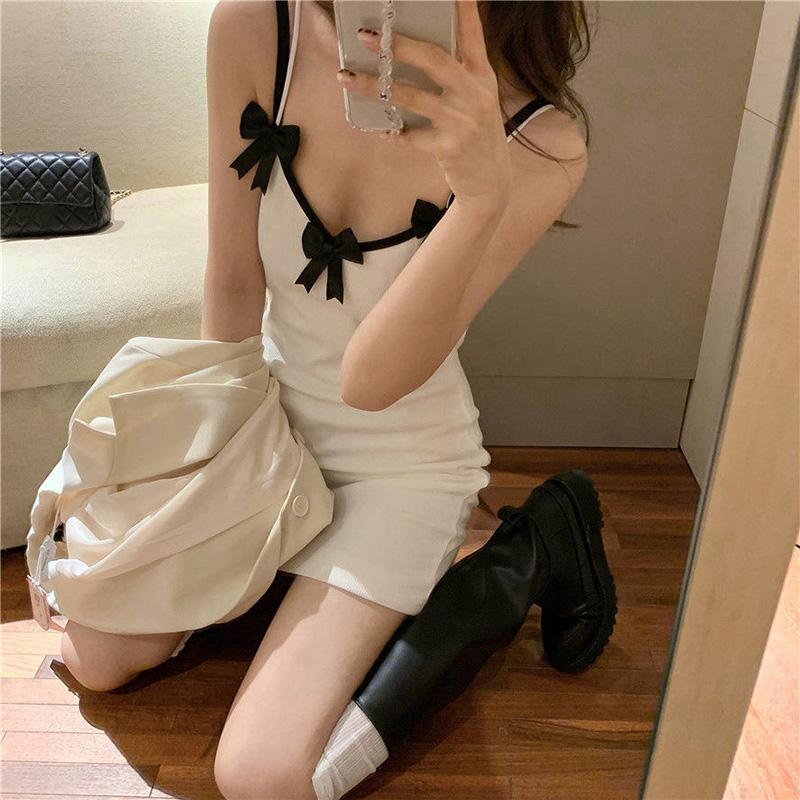 WTEMPOWomen Sexy Bow Sling Dress Tight-fitting Base Skirt Inside Hip Skirt Sleeveless Nightclub Bar Dress
