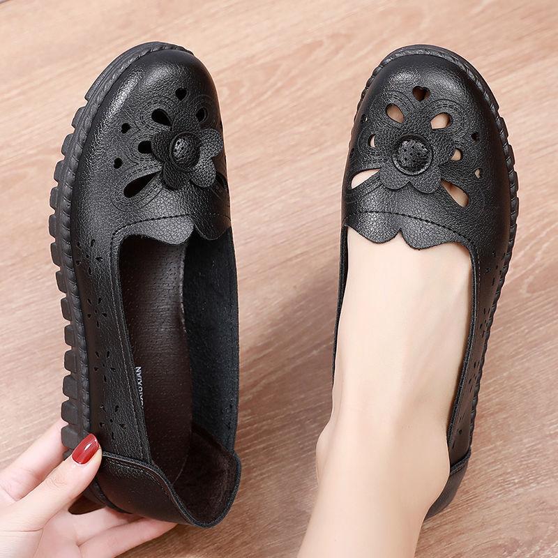 Summer Women's Fashion Hollow Leather Casual Flat Shoes Soft Bottom Beach Hollow Casual Hole Shoes