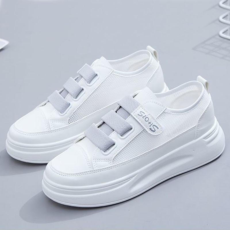 Mesh Leather Small White Shoes Women Thin Summer Velcro Street Fashion Shoes Women Thick-soled Sneakers