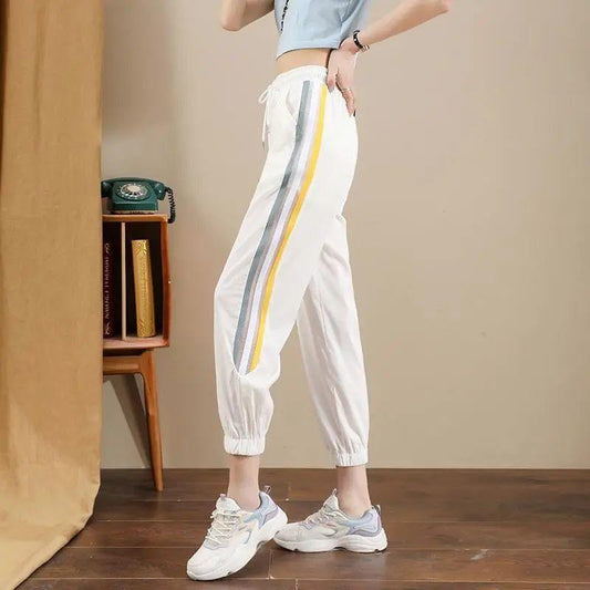 Ice Silk Quick-drying Sports Pants Women's Summer Thin Section Sunscreen Wild Thin Nine-point Beam Pants High Waist Loose Casual Pants