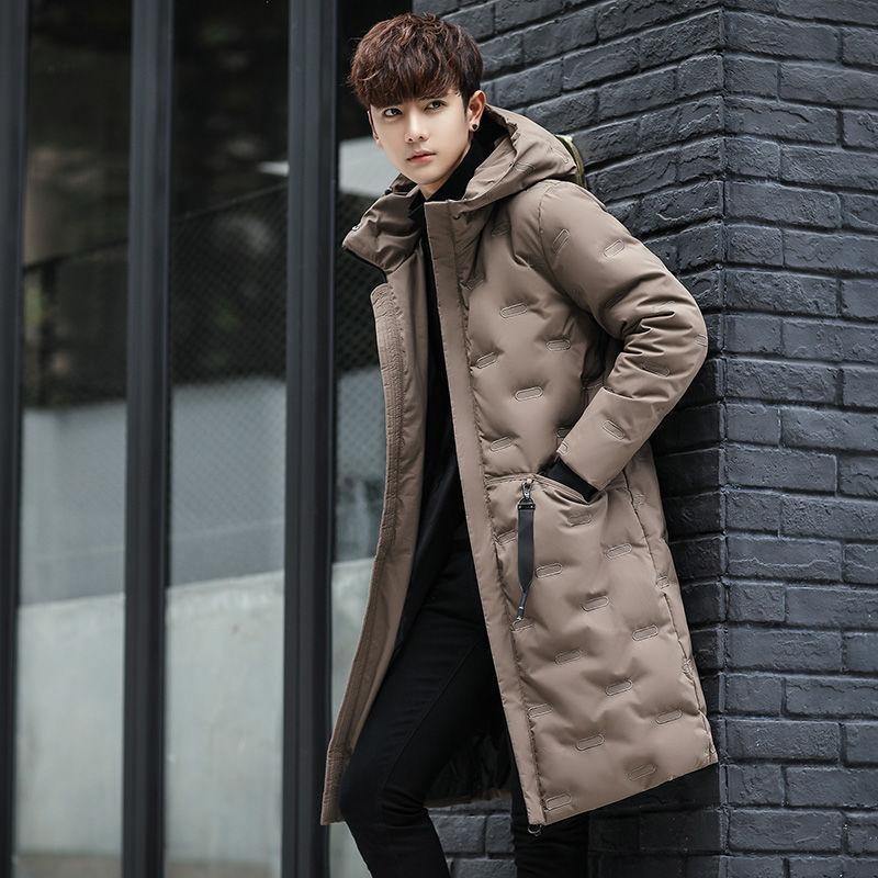 Down Jacket Men's Mid-length Winter Thick Hooded White Duck Down To Keep Warm Korean Style Loose Casual Fashion Big Fur Collar Down Jacket Trend