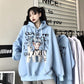Punk Gothic Hoodies Black White Anime Printed Fashion Japanese Style Pullover Sweatshirts with Chain Girl Hip Hop Hipster Tops Fleece Thick Winter