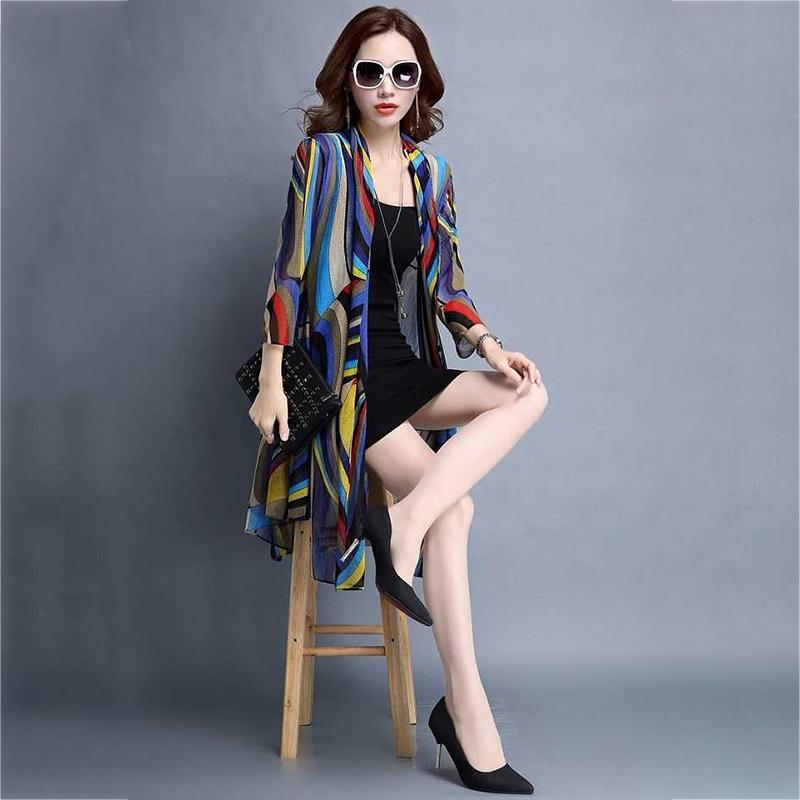 Sun-Dress Women's Sun Protection Clothing Mid-length Plus Size Shawl Loose Outer Chiffon Cardigan Thin Coat Beach Air-conditioned Rooms
