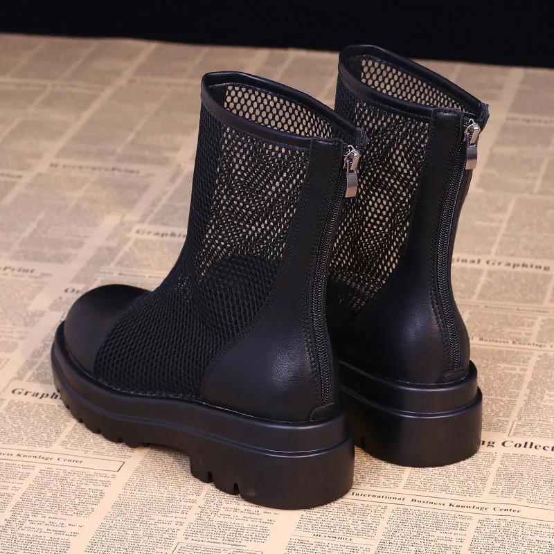 High Quality Women's Summer Platform Ankle Boots Korean Version of British Style Thin Mesh Sandals All-match Breathable Boots