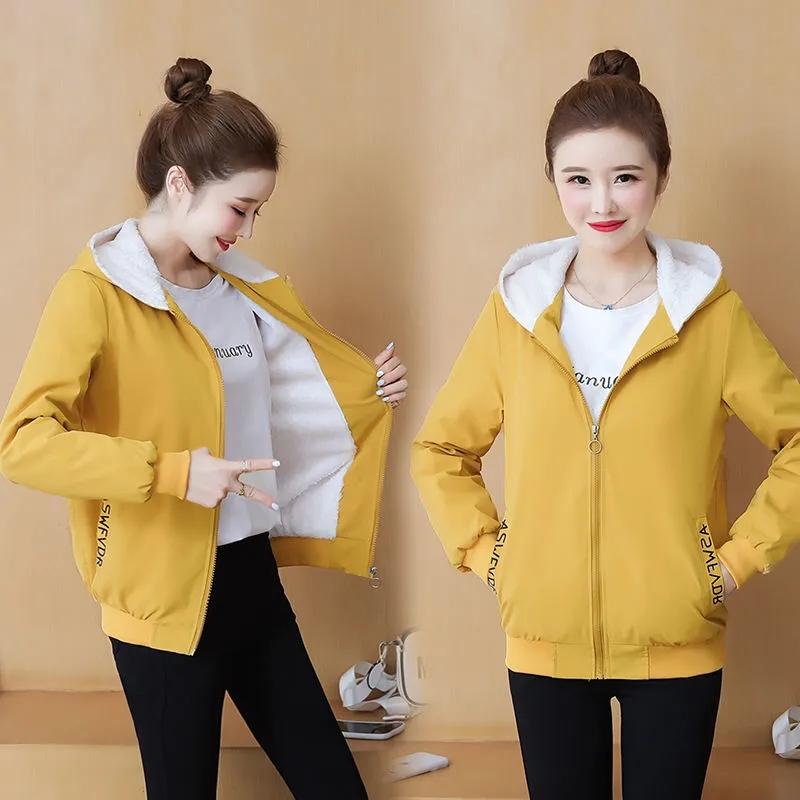 Fleece Thickened Hooded Jacket Autumn and Winter Warm Jacket Women Loose All-match Sports Jacket