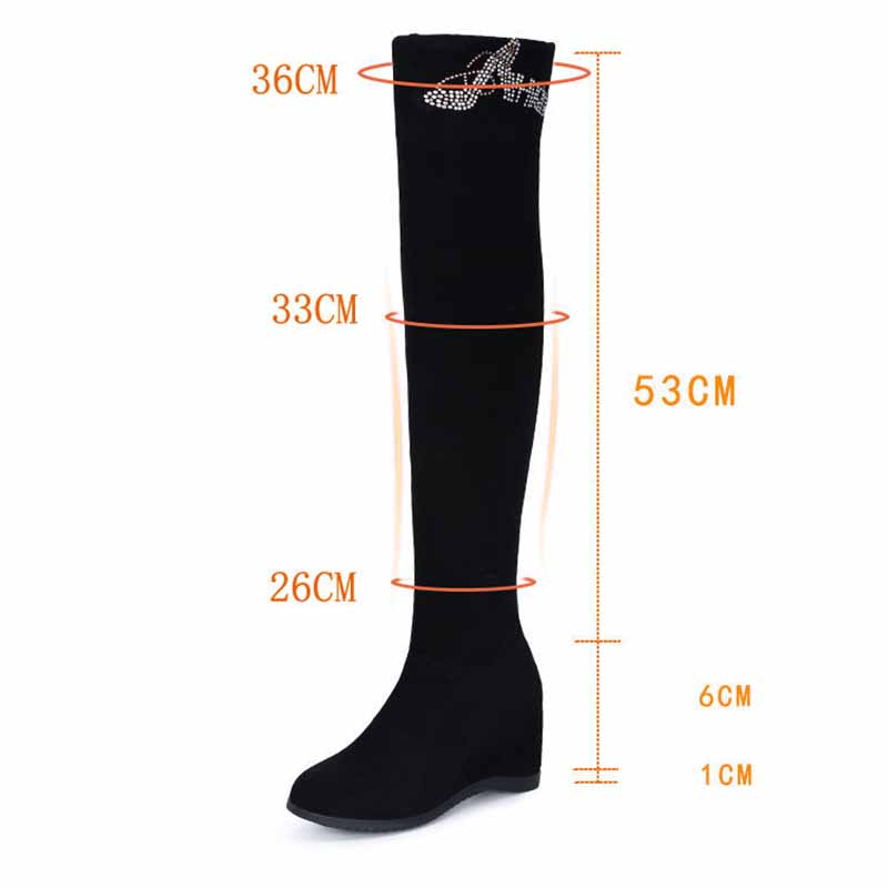 Inner Heightening Over The Knee Women's Boots Boots Dance Stovepipe Stretch Boots Ladies Suede High-heeled Boots