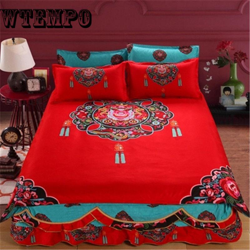 Bed Skirt Bedding Set Mattress Protective Pillowcase Cover Print King Queen Twin Bed Cover