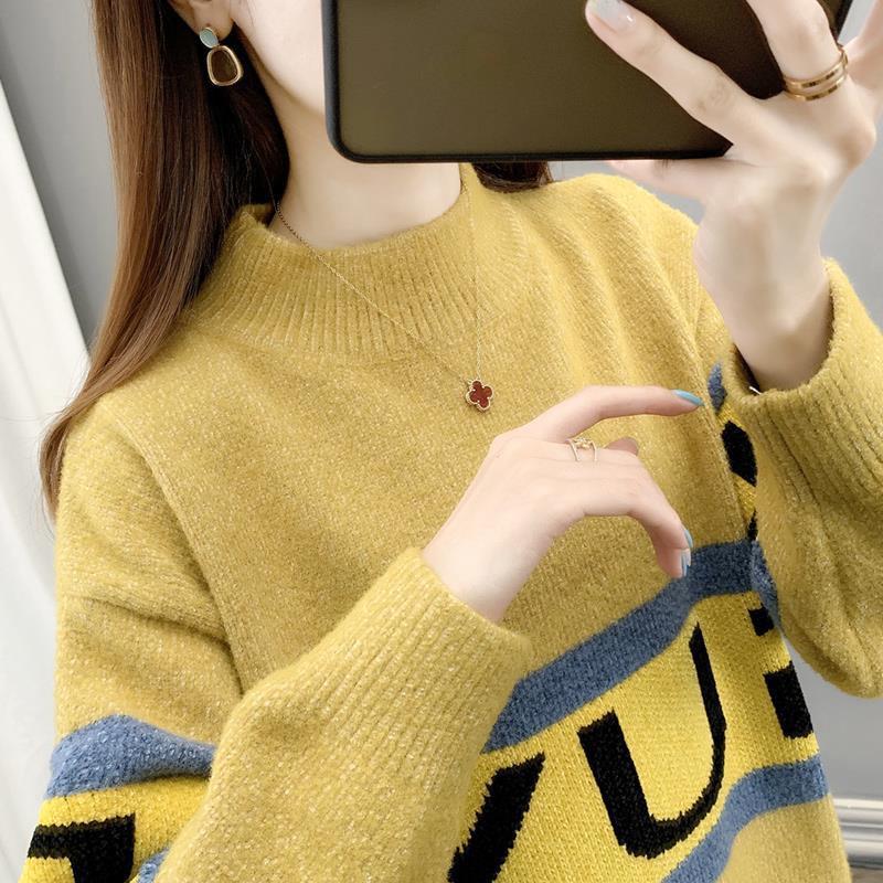 Autumn Winter  Women Fashion Sweater Casual Knitting Sweater Half Turtleneck Pullovers Loose Casual Long Sleeve Sweater