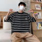 Pure Cotton Short-sleeved T-shirt Men's Summer Loose Striped Five-point Sleeve Student Short-sleeved Shirt