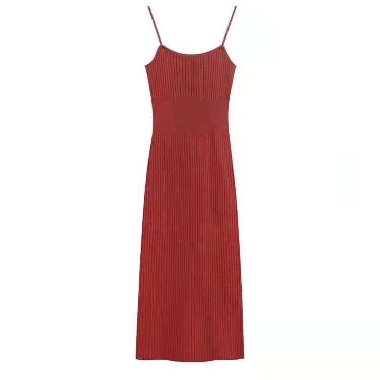 Female Vintage Slim Suspender Beach Dress Spring Elegant Backless Graceful Holiday Knitted Dress
