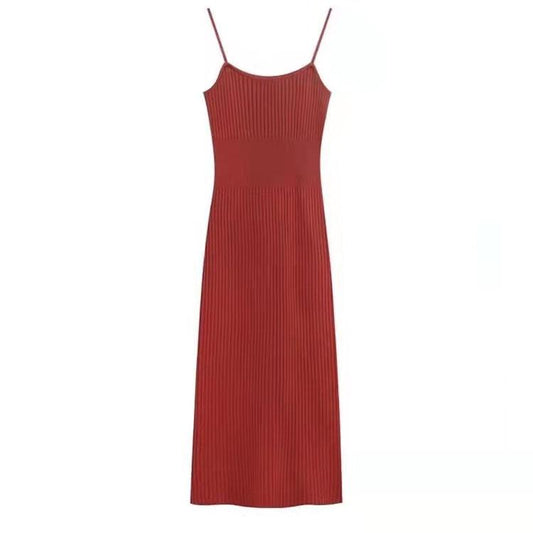 Female Vintage Slim Suspender Beach Dress Spring Elegant Backless Graceful Holiday Knitted Dress