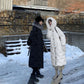 Fluffy Big Fur Collar Hooded White Duck Down Down Jacket Women's Mid-length Loose Women's Winter Thick Coat Button Design Winter Jacket