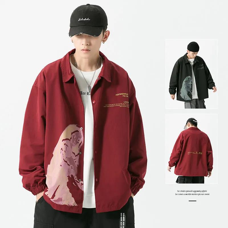 Autumn Men's Jacket Loose Korean Style Trend All-match Printing Lapel Casual Jacket