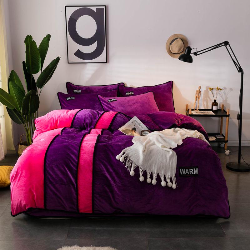 Fleece Bedding Set King Queen Size 4Pcs Bed Set Winter Warm Duvet Cover Pillow Cover Bed Sets