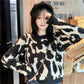 Autumn Winter  Women Fashion Sweater Short Leopard  Knitting Sweater  Round Neck Pullovers Loose Casual Long Sleeve Sweater