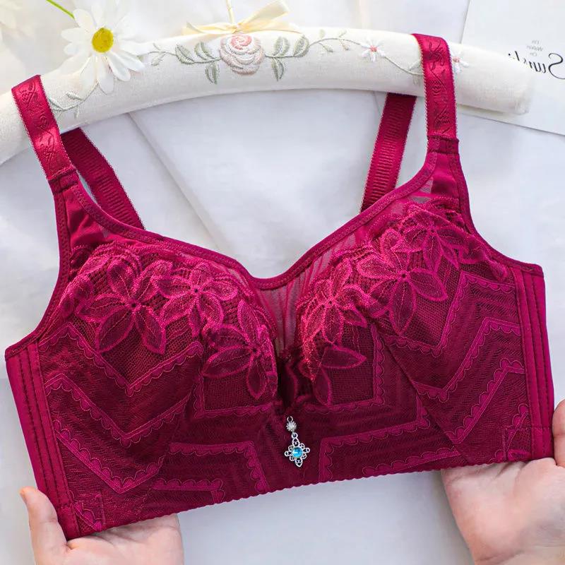 40-44CD Thin Sexy Lace Breathable Skin-Friendly No Steel Ring Bra Gathered Anti-sagging Receiving Secondary Breast Ladies Underwear Bra