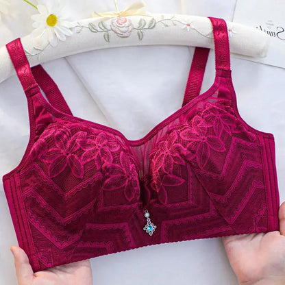 40-44CD Thin Sexy Lace Breathable Skin-Friendly No Steel Ring Bra Gathered Anti-sagging Receiving Secondary Breast Ladies Underwear Bra