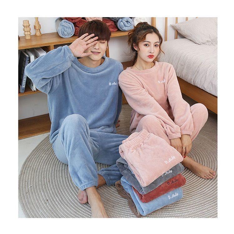 Women's Winter Thickening Plus Velvet Warm Coral Velvet Pajamas Loose Home Couple Suit