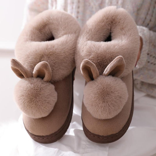 Autumn Winter Cotton Slippers Rabbit Ear Home Indoor Slippers Winter Warm Shoes Womens Cute Plus Plush Slippers 2021 New Fashion