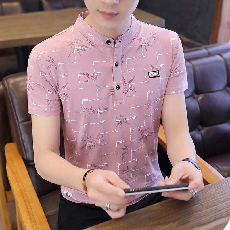 Men's Short-sleeved  Style Men's Trendy Slim Handsome Striped Short-sleeved Shirt Men's Top