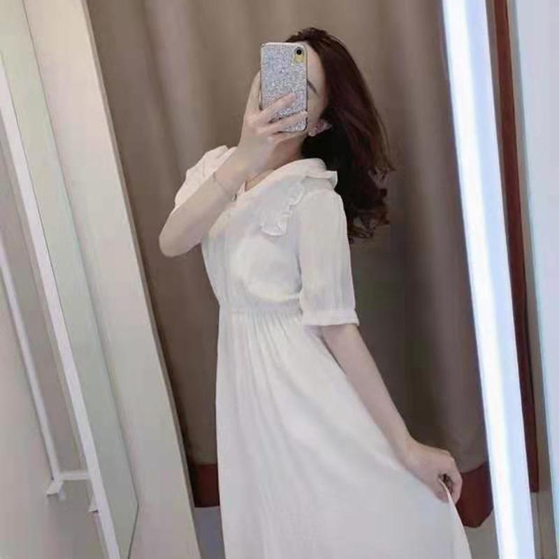 Thin Long Skirt Japanese Style Fresh College Style Sweet Girl Waist Thin White Dress Fabric Thin Breathable Sweet and Cute White Dress