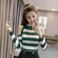Pofulove Women's Striped Knitted Sweater Long Sleeve Turtleneck Pullover Sexy Off Shoulder Sweater