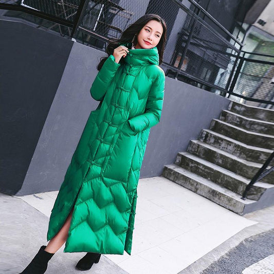 Chinese Style Ethnic Style Down Jacket Women's Long Over-the-knee National Style Retro Buckle Jacket