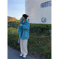 Ice Blue and White Two-sided Coat Women Korean Style Square Collar Loose BF Wind Padded Coat Women
