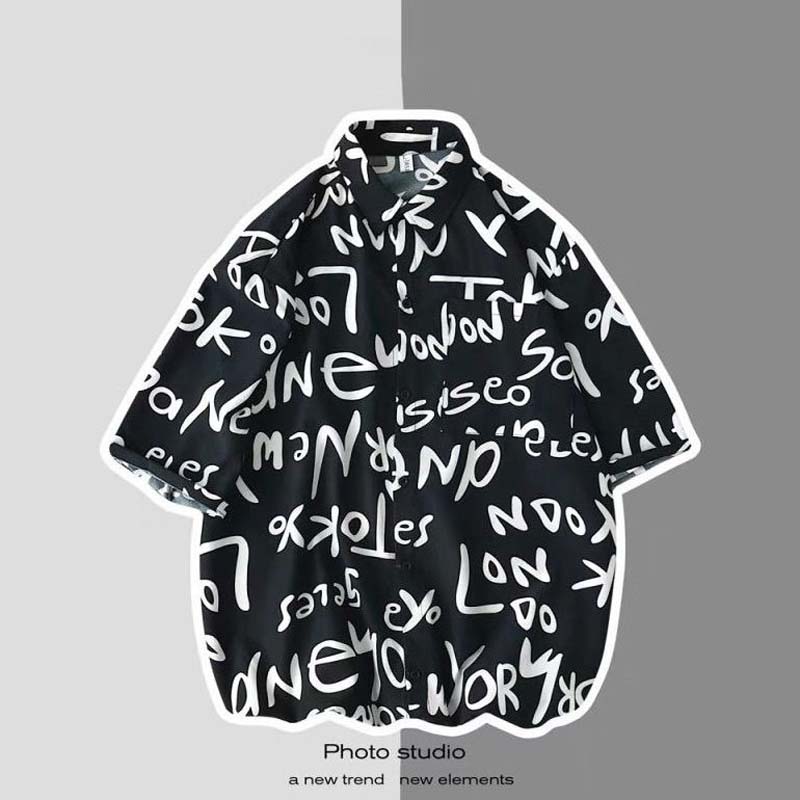 Summer Letters Printed Short-sleeved Shirt Men