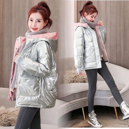 Glossy Cotton-padded Jacket Women's Short Cotton-padded Jacket Loose Bread Clothes Winter Cotton-padded Jacket Hooded Jacket
