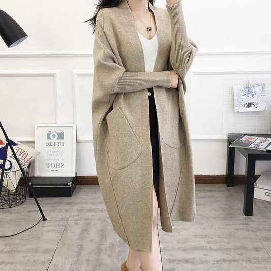 Autumn and Winter Fashion Cardigan Mid-length Long-sleeved Casual Sweater Loose Pocket Coat