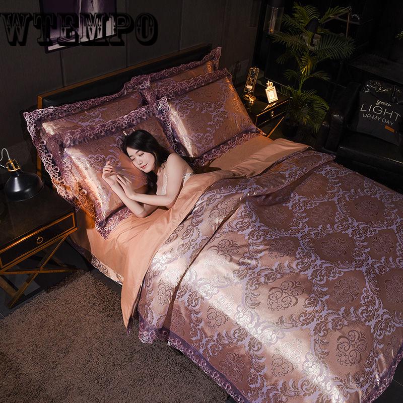 Euro Style Jacquard Bedding Set Lace Comforter Cover Blanket Cover Flat Sheet Set Pillowcases