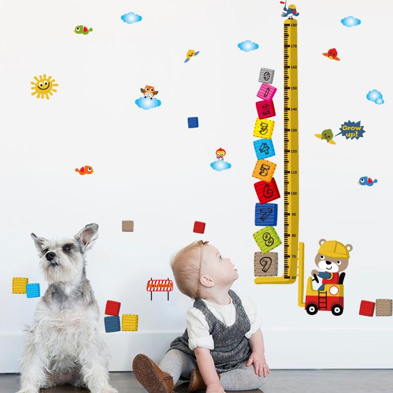 [Wall sticker ]Animal Bulldozer Children Height Stickers Nursery Boy Room Kids Bedroom Wall Decals D