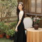French Retro Style Sexy Black Woman Square Collar Puff Short Sleeves Wedding Part Mid-calf Dress
