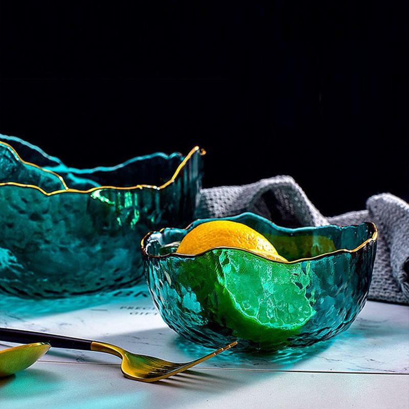 Phnom Penh Glass Salad Bowl Transparent Lunch Box Instant Noodle Bowl Creative Student Fruit Fishing Plate Household Set Tableware