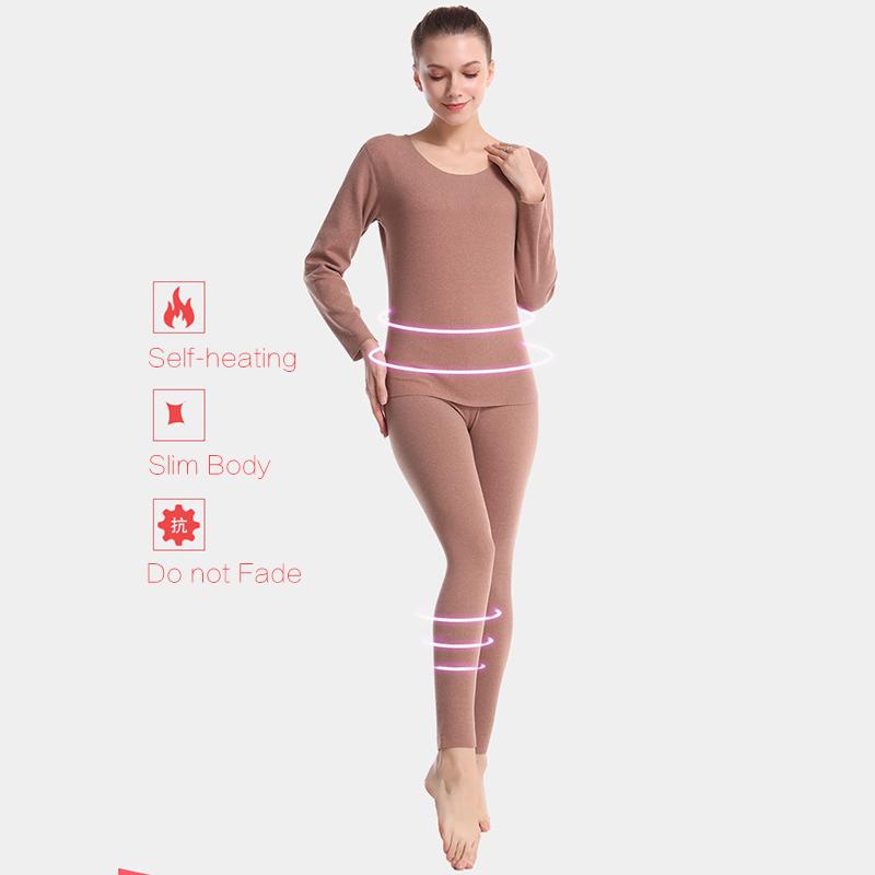 Thermal Underwear O-neck Tops Pants Female Women Winter Autumn Clothes Tight Suit Comfortable Soft Lining Long Sleeve High Elasticity Slim Windproof